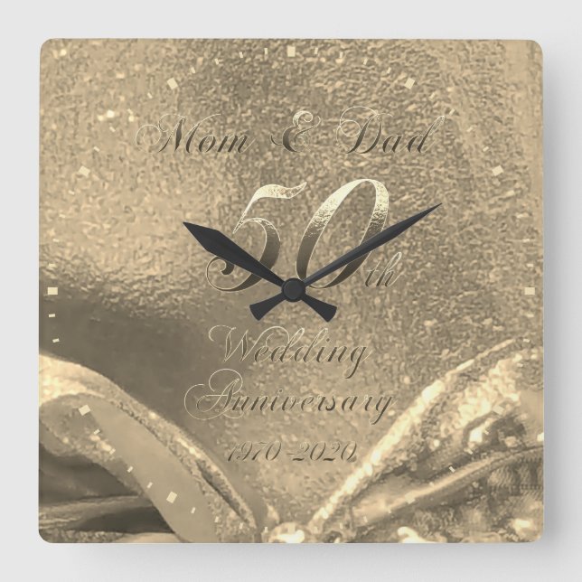 Reloj Cuadrado Boda Dorado 50 años padres faux Gold (Anverso)