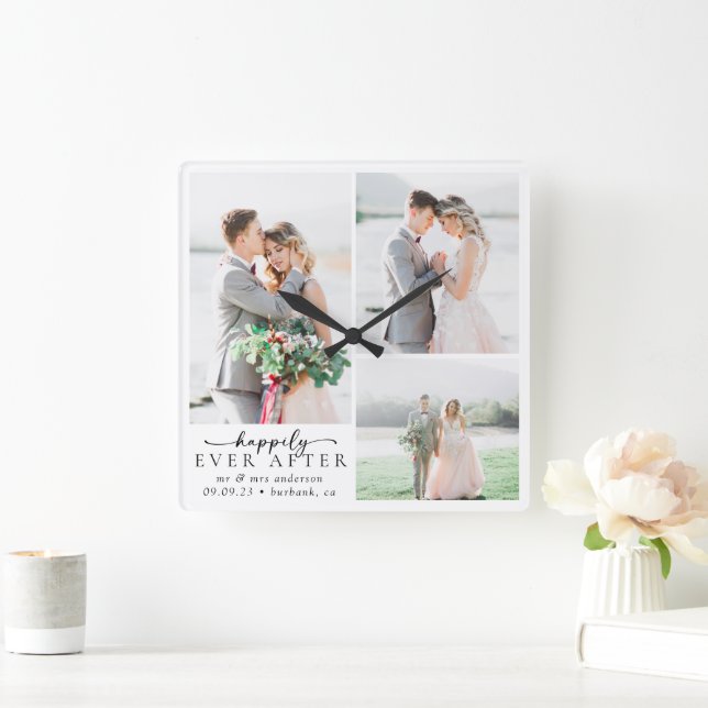Reloj Cuadrado Boda fotográfico minimalista (Hogar)