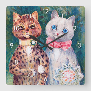 Reloj Cuadrado Boda Gato, Matrimonio, Novia, Louis Wain