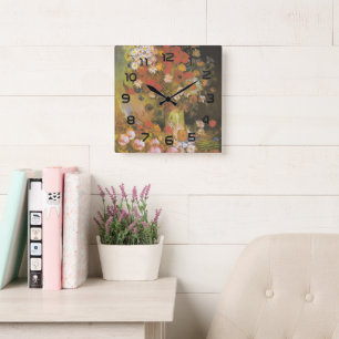 Reloj Cuadrado Bodegón floral de Van Gogh Amapolas y Rosas rojas