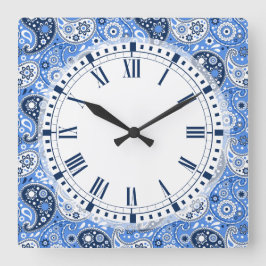 Reloj Cuadrado Bohemia Paisley Blue Country Farm Style