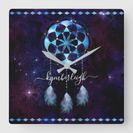 Reloj Cuadrado Boho Indigo Tribal Celestial Mandala Dreamcatcher