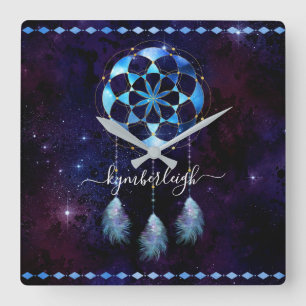 Reloj Cuadrado Boho Indigo Tribal Celestial Mandala Dreamcatcher