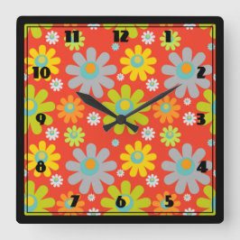 Reloj Cuadrado Boho Multicolor Daisies On Naranja