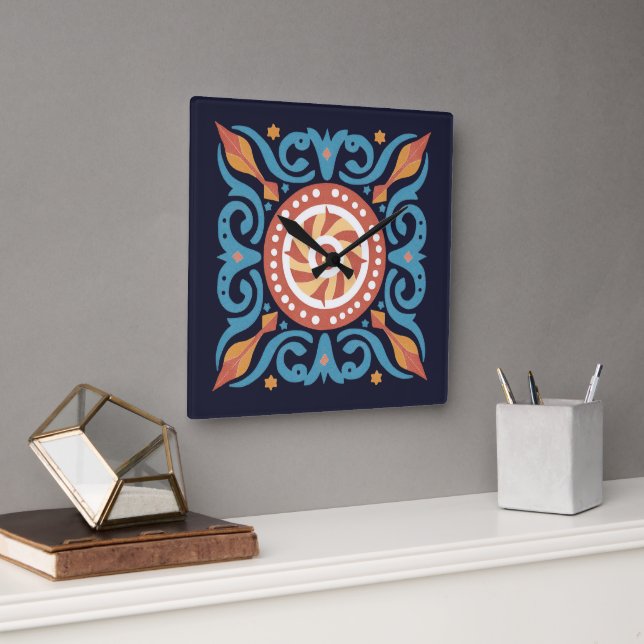 Reloj Cuadrado Boho Tile Wall Clock (Oficina)
