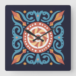 Reloj Cuadrado Boho Tile Wall Clock