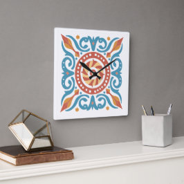 Reloj Cuadrado Boho Tile Wall Clock