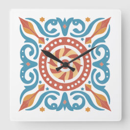 Reloj Cuadrado Boho Tile Wall Clock