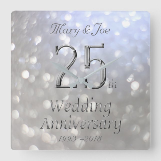 Reloj Cuadrado Bokeh, 25° aniversario de Boda de Plata (Anverso)