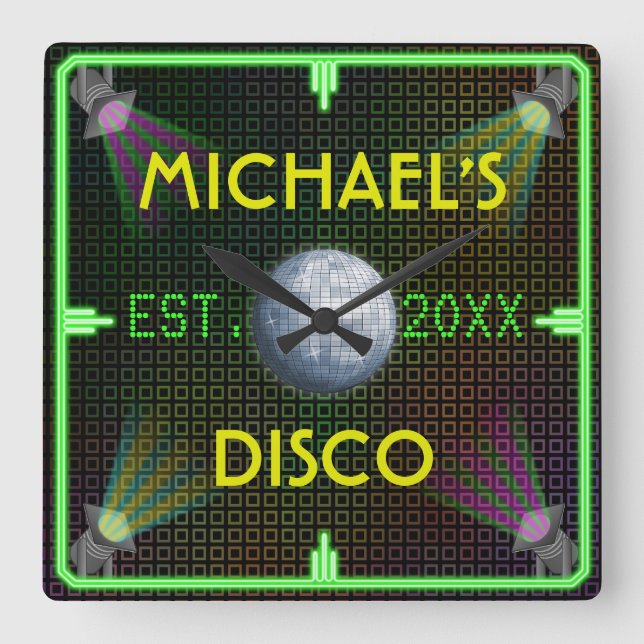 Reloj Cuadrado Bola de discoteca casera adaptable de los años 70 (Anverso)
