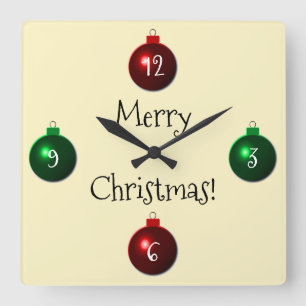 Reloj Cuadrado Bolas de navidad Red and Green Merry