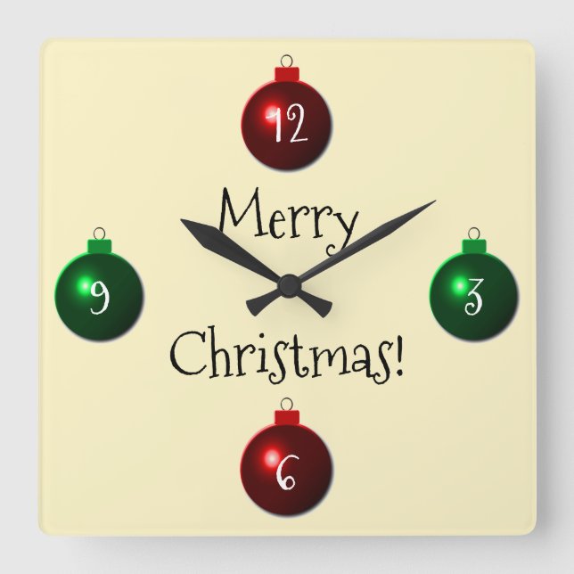 Reloj Cuadrado Bolas de navidad Red and Green Merry (Anverso)