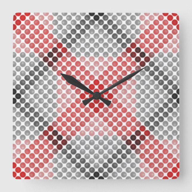 Reloj Cuadrado Bolas o agujeros de negro a rojo, cuadrado alinead (Anverso)