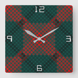 Reloj Cuadrado Bolas rojas a negras o agujeros sobre fondo verde