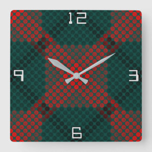 Reloj Cuadrado Bolas rojas a negras o agujeros sobre fondo verde