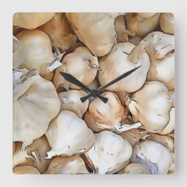 Reloj Cuadrado Bombillas de ajo Arte de esquema negro artístico