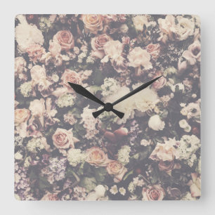Reloj Cuadrado Bonita decoración de rosas pastel