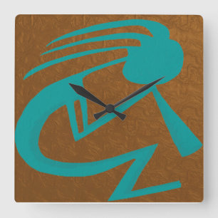 Reloj Cuadrado Bonita pintura Verde azulada de Kokopelli
