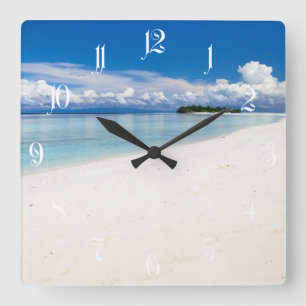 Reloj Cuadrado Bonita playa de arena blanca y océano turquesa