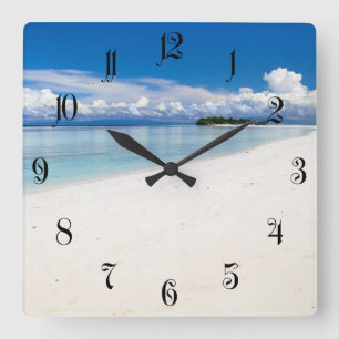 Reloj Cuadrado Bonita playa de arena blanca y océano turquesa