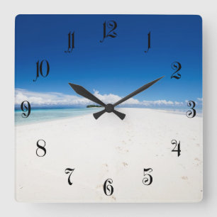 Reloj Cuadrado Bonita playa de arena blanca y océano turquesa