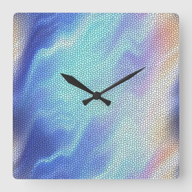 Reloj Cuadrado Bonito Aqua Blue Purple Pastel Mosaic (Anverso)