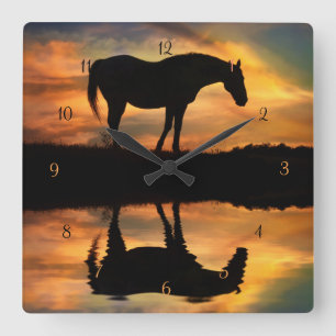 Reloj Cuadrado Bonito Caballo y Agua