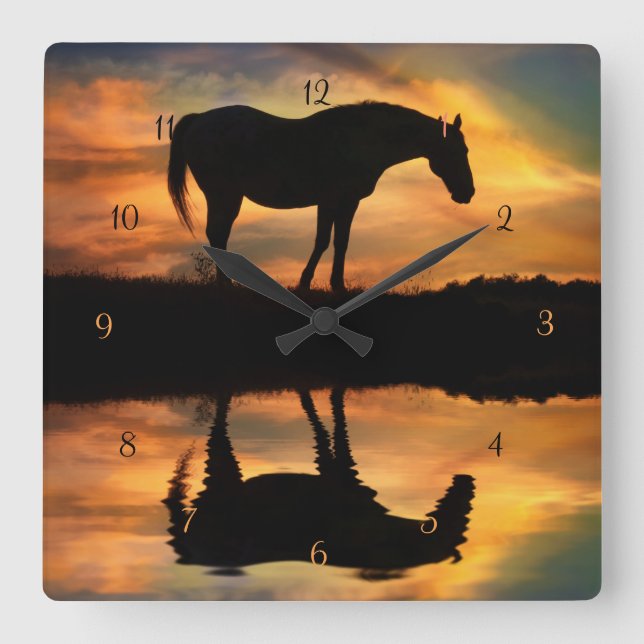 Reloj Cuadrado Bonito Caballo y Agua (Anverso)