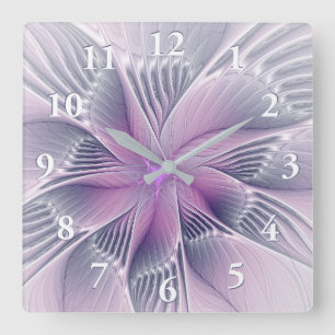Reloj Cuadrado Bonito Flor Rosa Moderna Resumen Arte Fractal