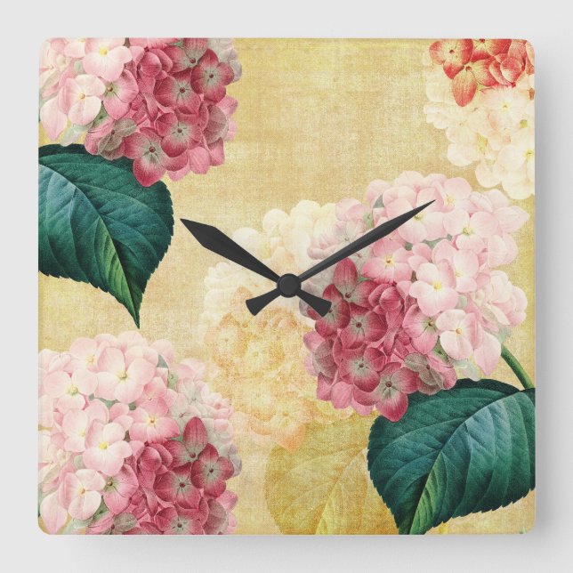 Reloj Cuadrado Bonito Hydrangea Floral (Anverso)