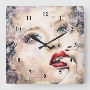 Reloj Cuadrado Bonito Ojo Verde Mujer Resumen Pintura Original