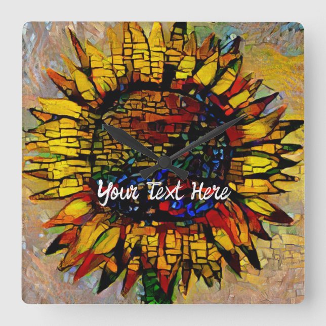 Reloj Cuadrado Bonito Resumen Pintura de girasol (Anverso)