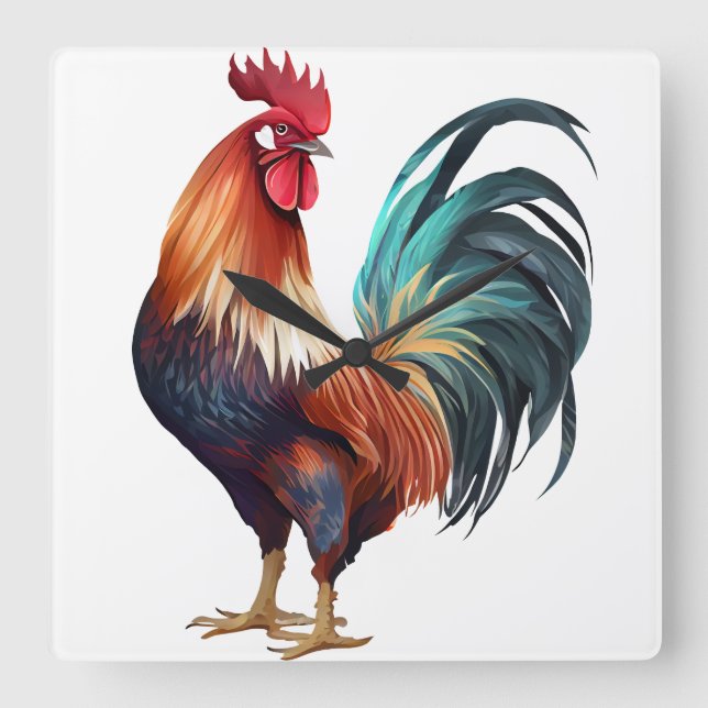 RELOJ CUADRADO BONITO ROOSTER COLORIDO DE COLOR ACUÁTICO (Anverso)
