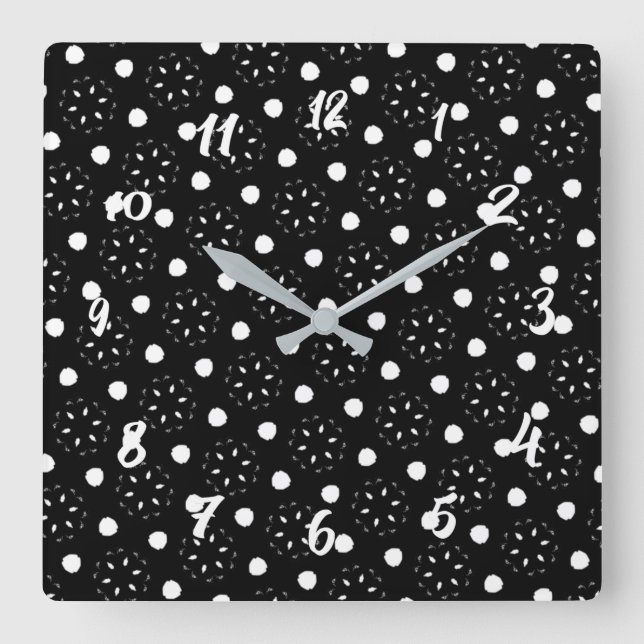 Reloj Cuadrado Bonitos puntos blancos y negros y Plaza de diseño  (Anverso)