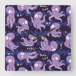 Reloj Cuadrado Boo Octopus Cute Niños Púrpura Ropa Y Decoración