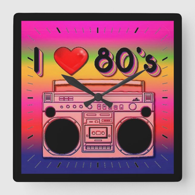 Reloj Cuadrado Boombox 80 Retro 80's Wall Clock 2 (Anverso)