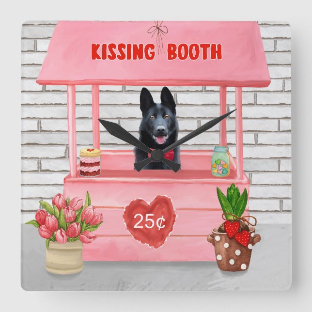 Reloj Cuadrado Booth de besar a El día de San Valentín de perro p (Anverso)
