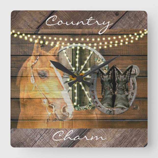 Reloj Cuadrado Boots Cowboy Cowboy de carreta de caballo occident (Anverso)