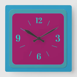 Reloj Cuadrado Borde azul verdoso atmosférico con centro cereza