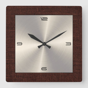 Reloj Cuadrado Borde de Burlap moderno de acero inoxidable Gold