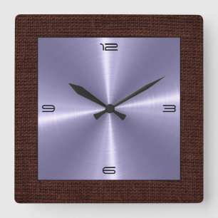 Reloj Cuadrado Borde de Burlap moderno de acero inoxidable platea