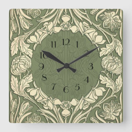 Reloj Cuadrado Borde floral de flores Art Nouveau
