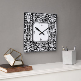 Reloj Cuadrado Borde geométrico botánico Art Nouveau