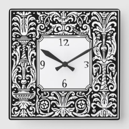 Reloj Cuadrado Borde geométrico botánico Art Nouveau