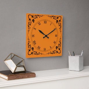 Reloj Cuadrado Borde Mágico de Naranja y Negro de Halloween