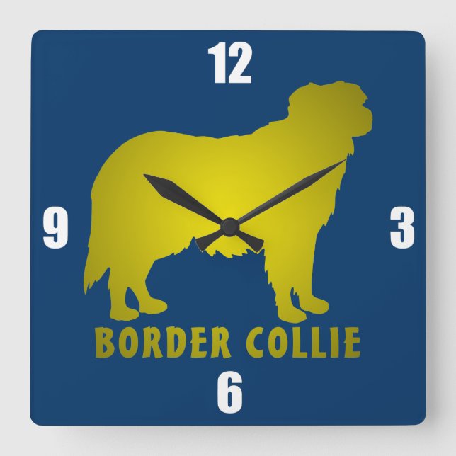 Reloj Cuadrado Border collie (Anverso)