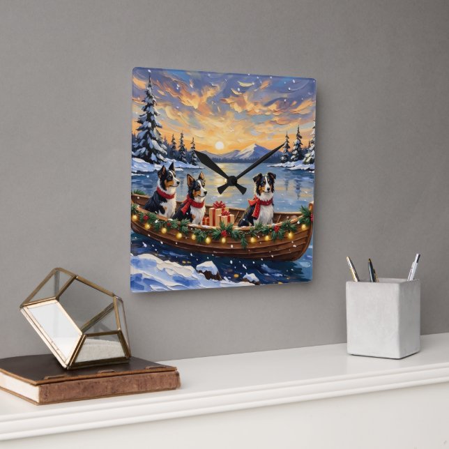 Reloj Cuadrado Border Collie Christmas Boat Holiday (Oficina)