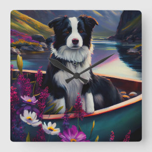Reloj Cuadrado Border Collie en una Paleta: Una Aventura Escénica
