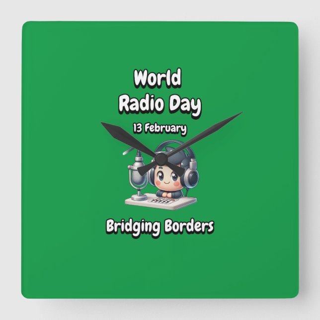 Reloj Cuadrado Bordes de puente. Día Mundial de la Radio. (Anverso)