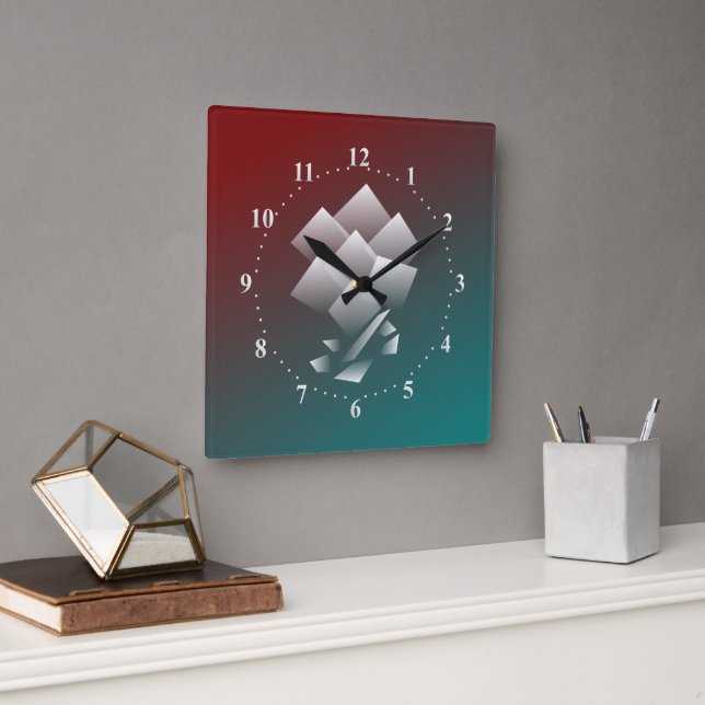 Reloj Cuadrado Borgoña verde azulada blanca (Oficina)